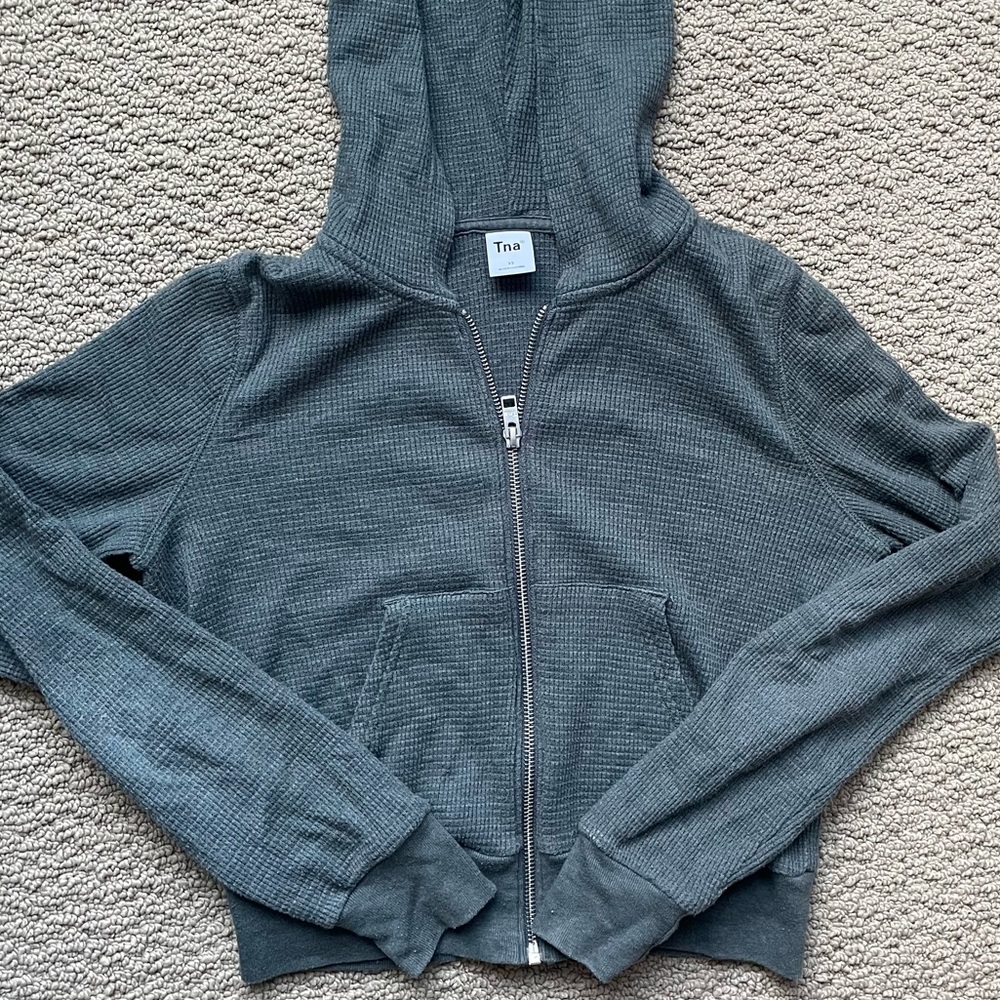 TNA dark green crop waffle hoodie